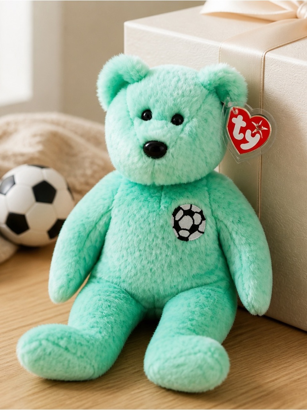 Ty Green Beanie Bear with Soccer Patch